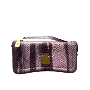 MCM MUNCHEN AUTHENTIC PURPLE PYTHON SNAKESKIN Chain Wallet Leather Beautiful